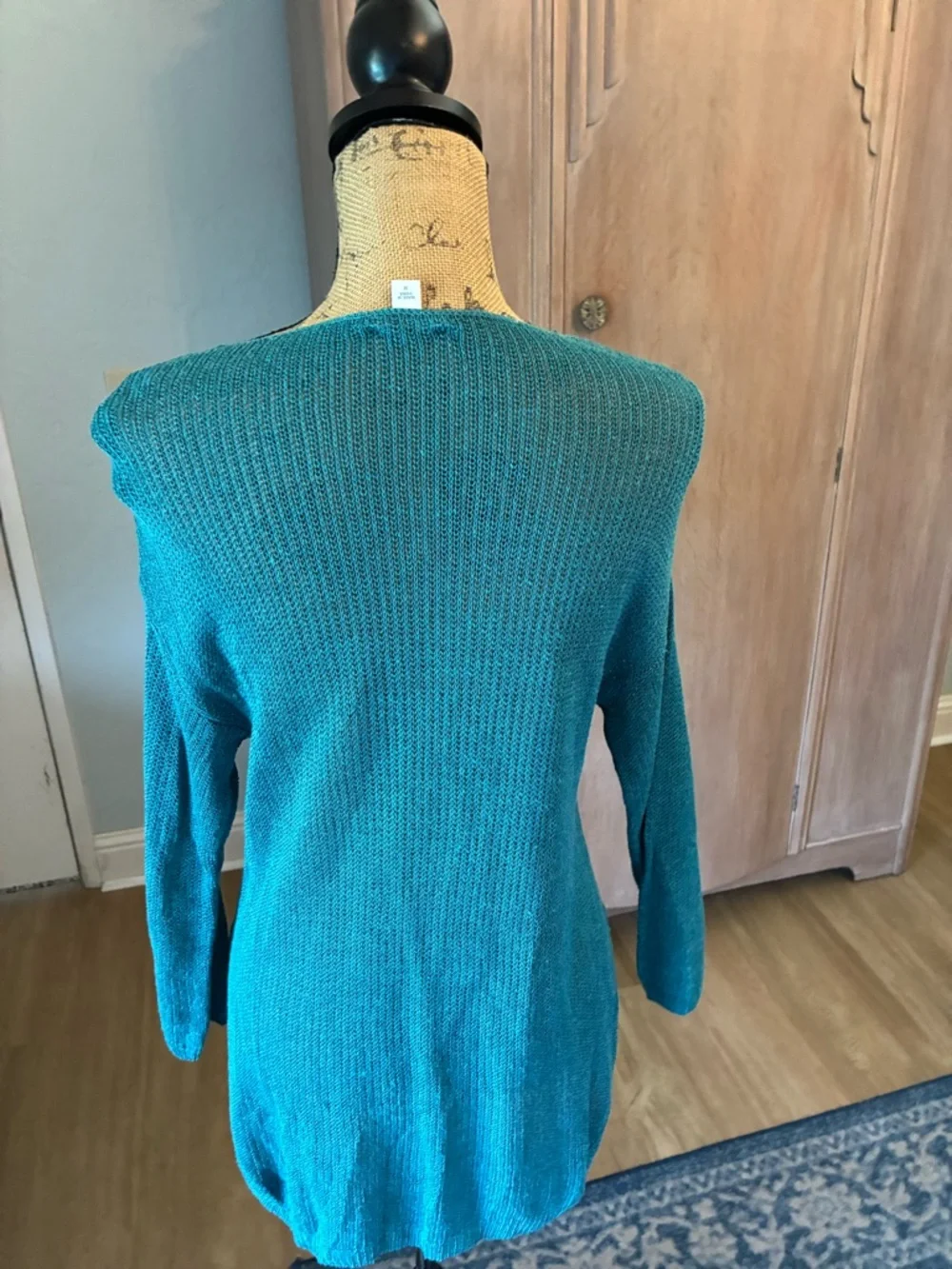 J. Jill Linen Blend Tunic Sweater Aqua Blue Open Knit Beachy Artsy M
